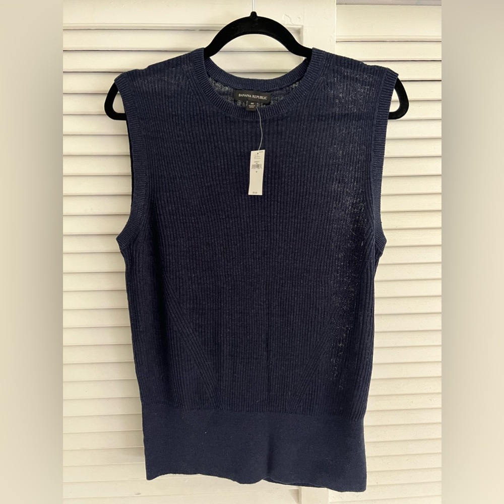 Banana Republic NWT Eliza Linen-Blend Muscle Tank Navy Size M